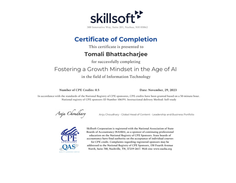 Completion Certificate: Growth Mindset AI | PDF
