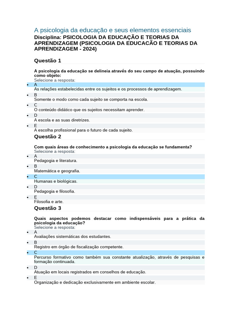 Elementos da Psicologia da Educação | PDF