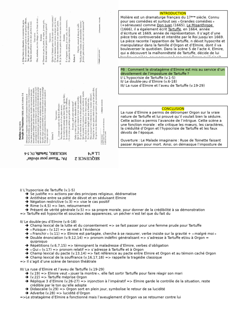 Analyse de la ruse d'Elmire dans Tartuffe | PDF