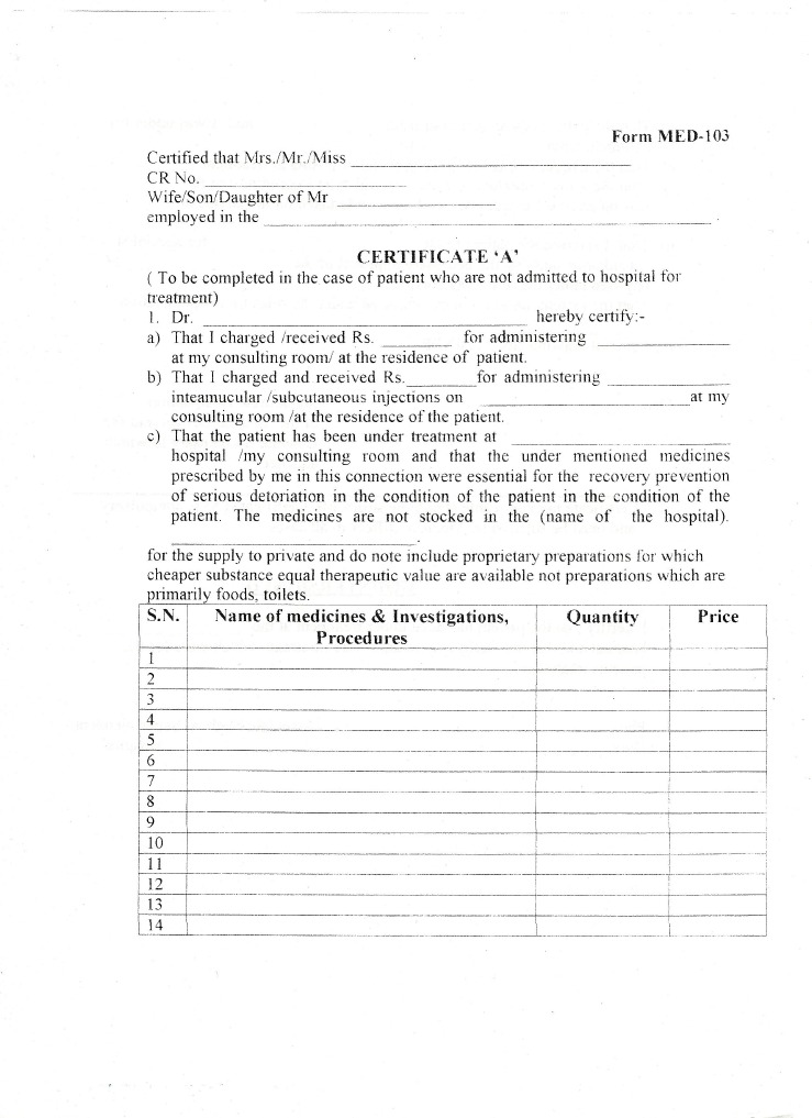 Certificate A Medical Reimbursement PDF
