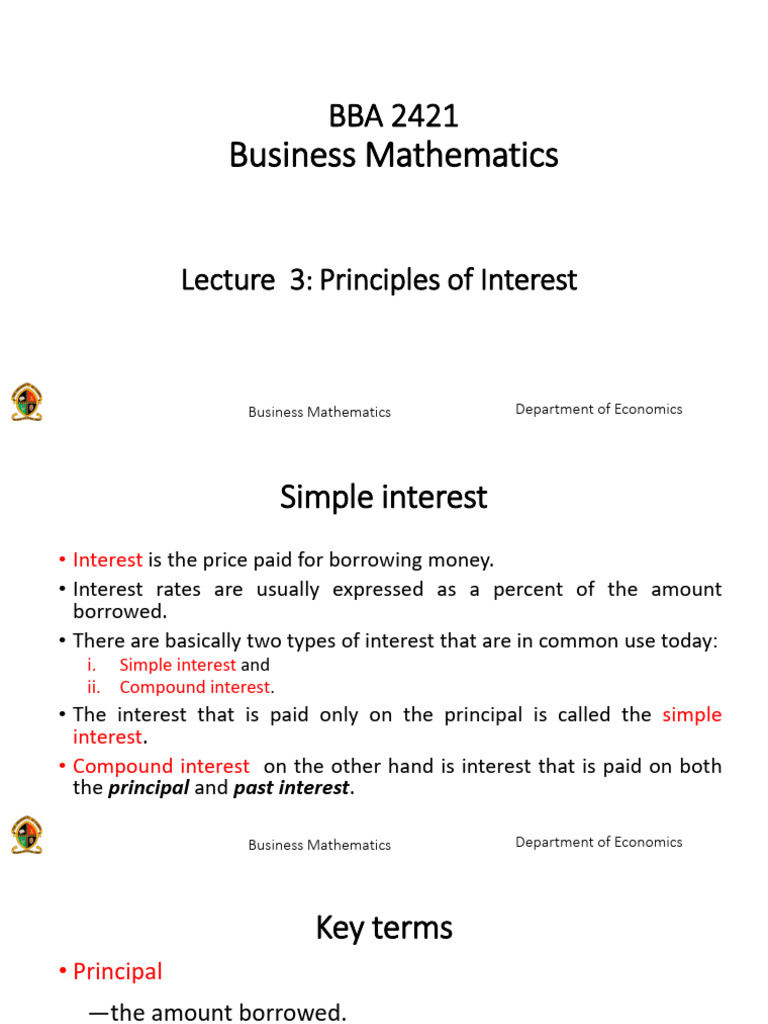 Business Mathematics: Interest Principles | PDF | Interest | Compound ...
