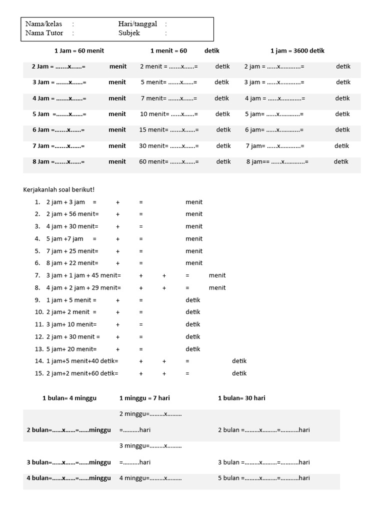 Konversi Waktu: Jam, Menit, Detik | PDF