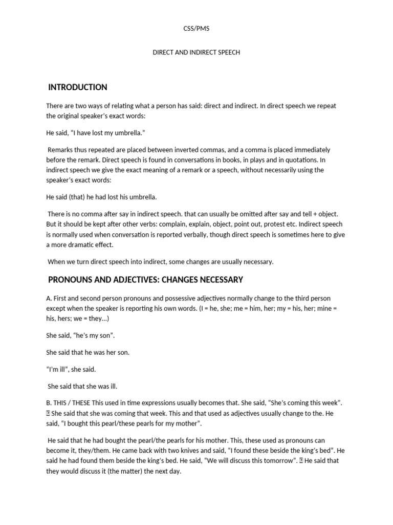 Direct and Indirect Speech Guide | PDF | Grammatical Tense | Linguistic ...