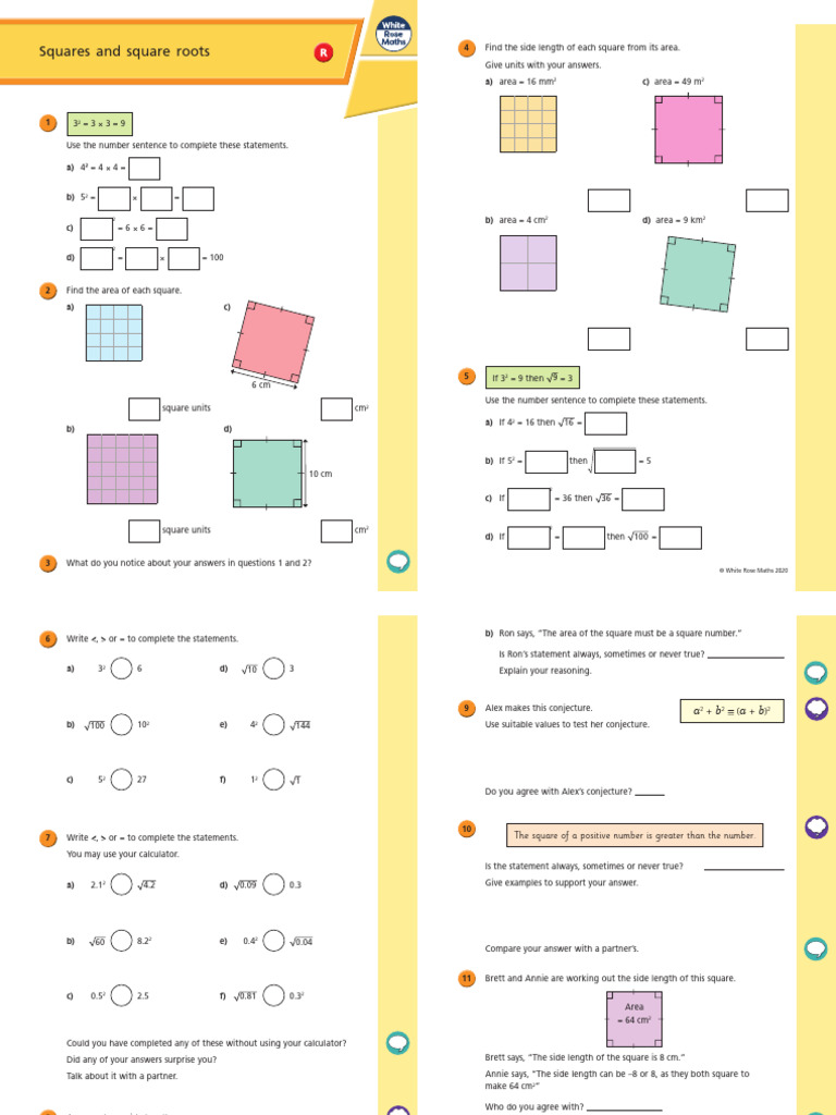 Y9 Spring Block 6 WO1 Squares and Square Roots R 2020 | PDF ...