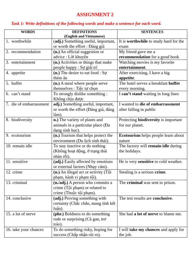 Assignment 2: Vocabulary and Grammar Tasks | PDF | Verb | Syntax