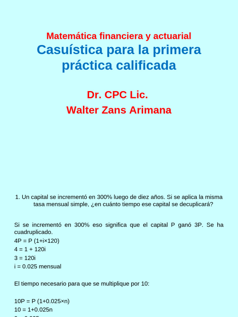 Casuística en Matemática Financiera | PDF | Economía Financiera ...