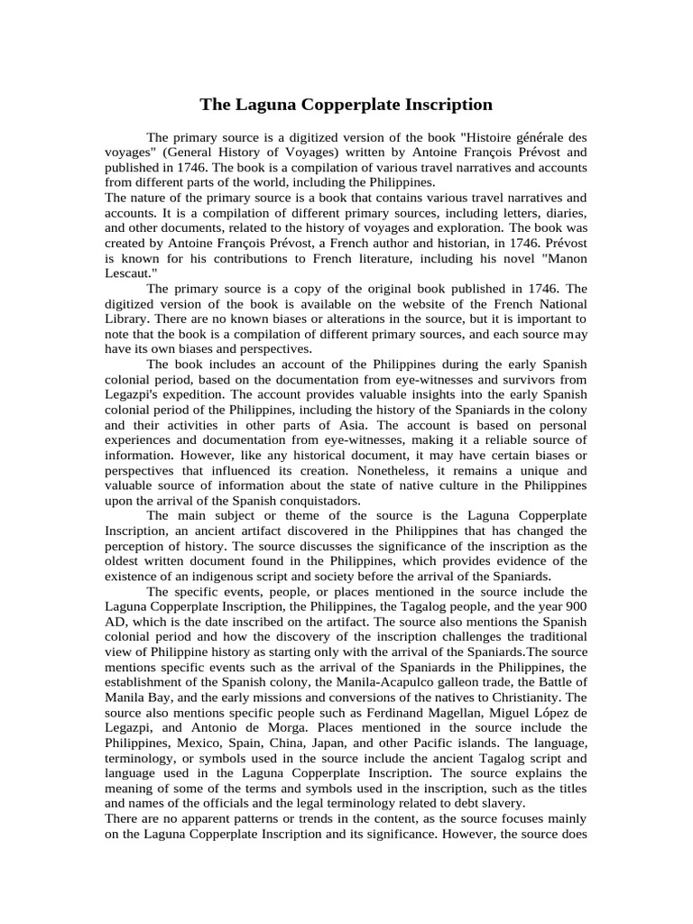 The Laguna Copperplate Inscription ANALYSIS PAPER | PDF | Spanish ...