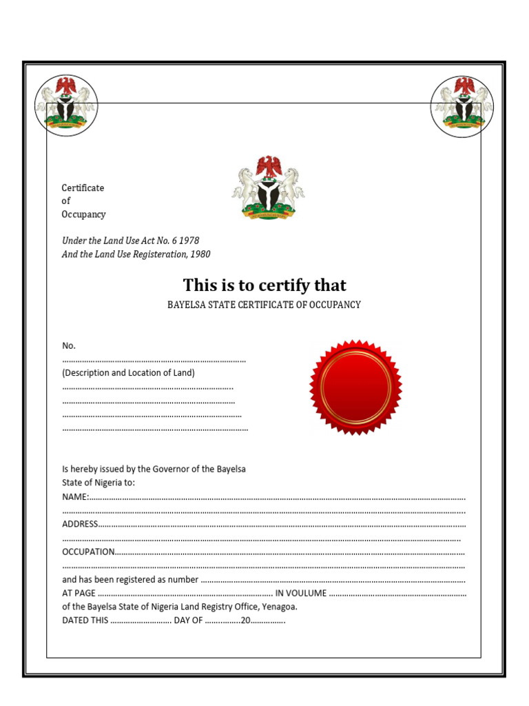 Bayelsa State Certificate of Occupancy | PDF