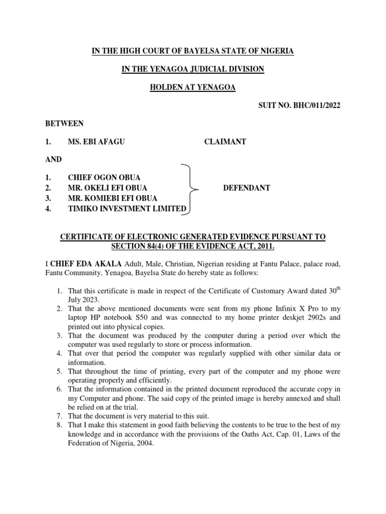 Certificate of Compliance for Evidence | PDF