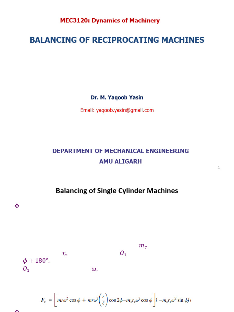 Balancing of Reciprocating 2 | PDF | Force | Rotation