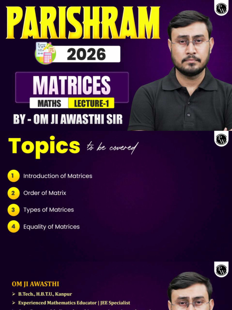 680ce870ec8258e3d5c3c4b6 - ## - Matrices 01 Class Notes | PDF