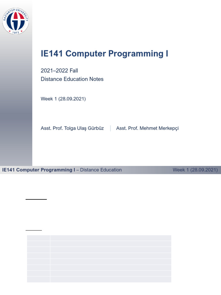 Computer Programming I: Week 1 Overview | PDF | Computer Data Storage ...