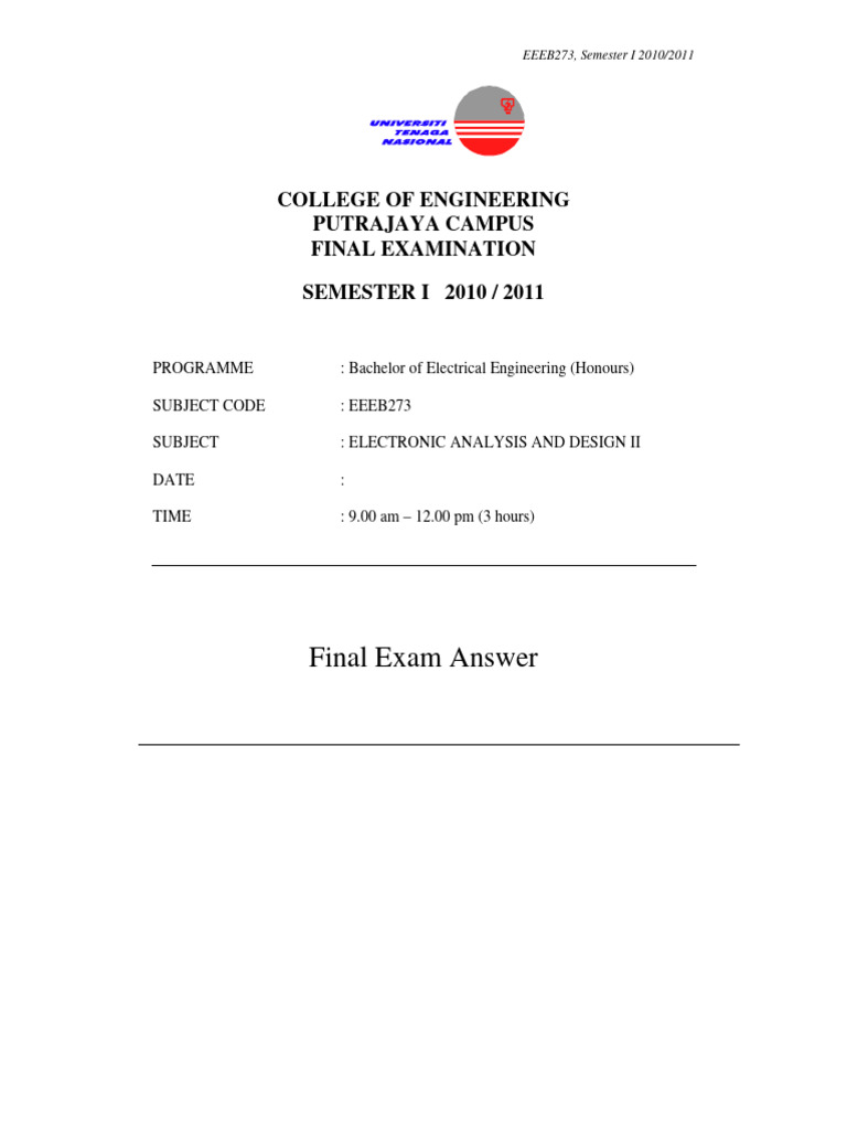 EEEB273 1011S1 Final Answ | PDF | Mosfet | Amplifier