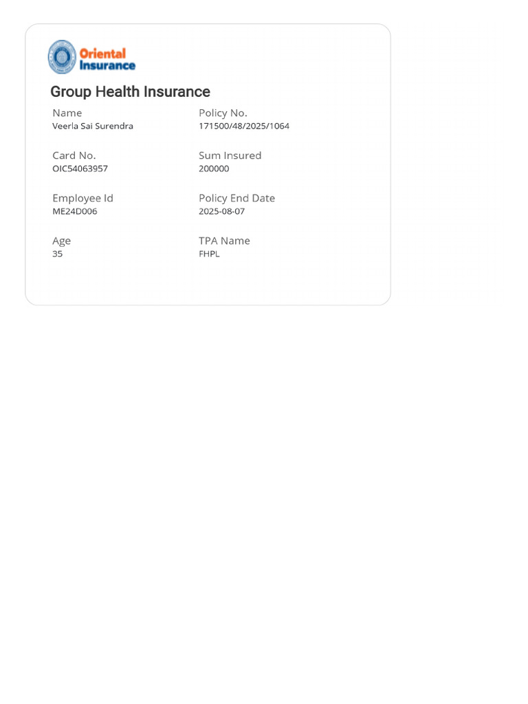 Insurance Card IIT | PDF