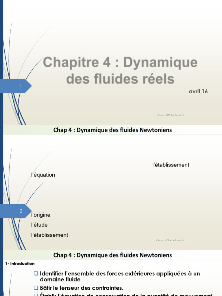 Dynamique des Fluides Réels : Équations et Applications | PDF | Obliger ...