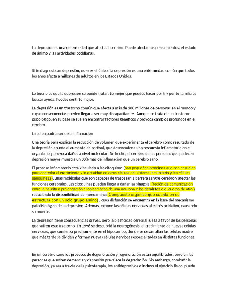 Impacto de la Depresión en el Cerebro | PDF | Depresión (estado de ...