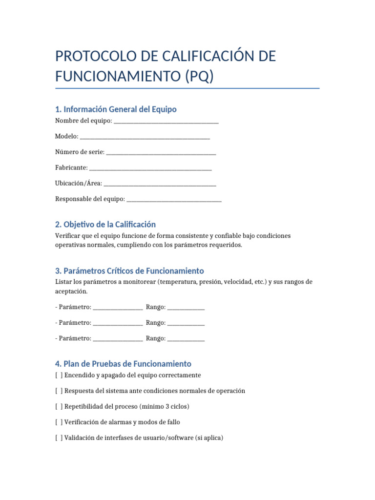 Protocolo PQ Plantilla | PDF