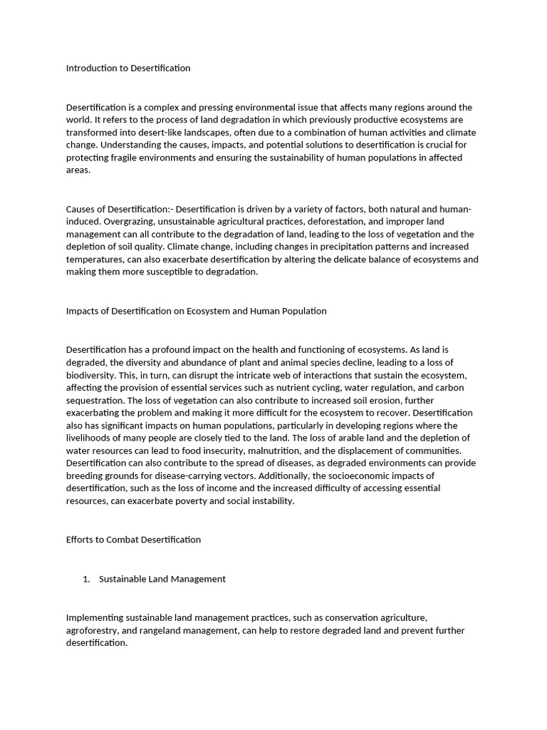 Article On Desertification | PDF | Ecosystem | Environmental Degradation