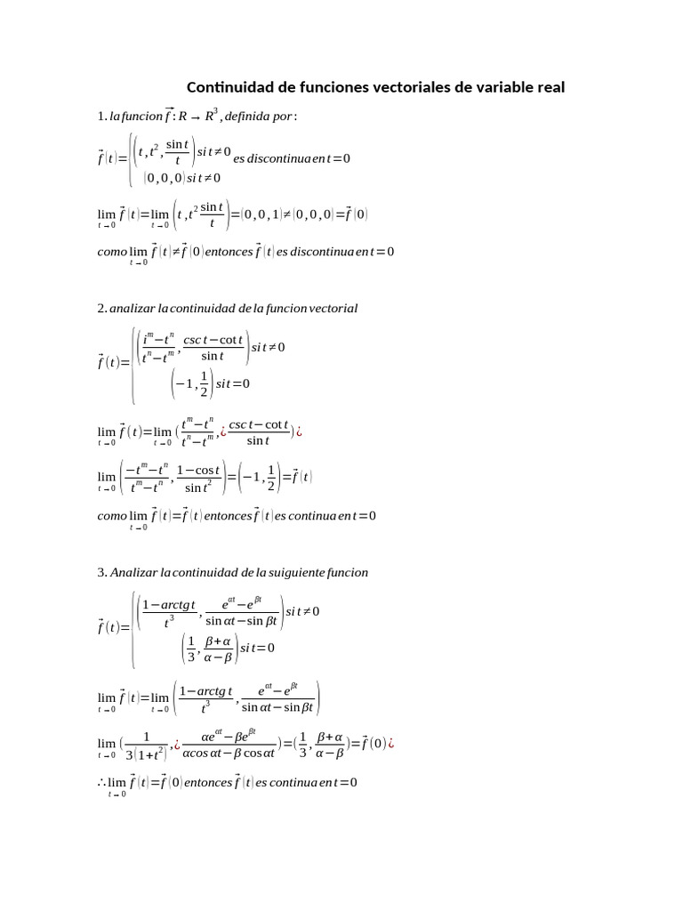Continuidad de Funciones Vectoriales de Variable Real | PDF ...