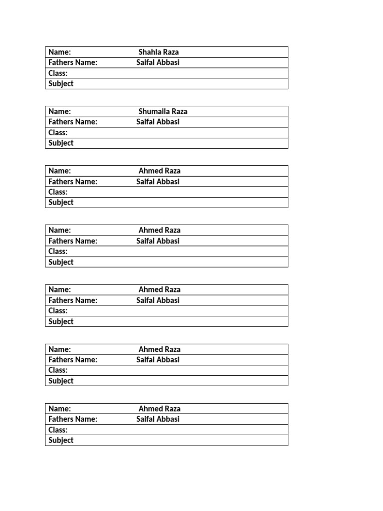 Student Names and Parent Details | PDF