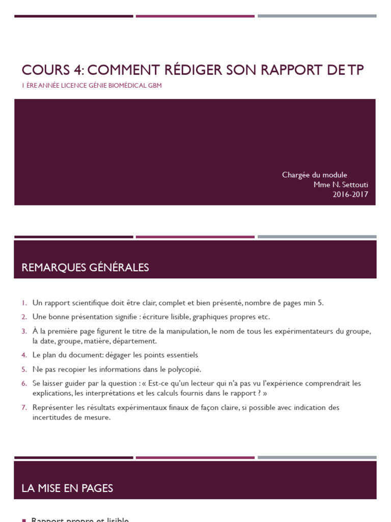 Rédaction d'un Rapport de TP en GBM | PDF | Expérience