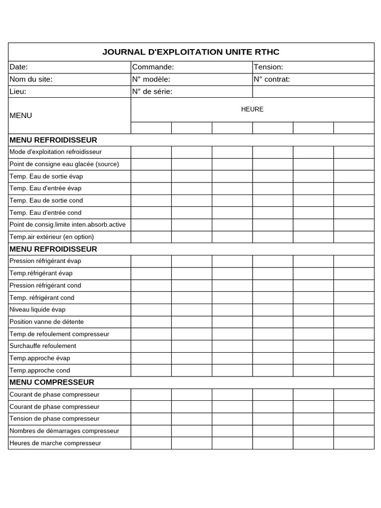 Journal d'exploitation RTHC | PDF