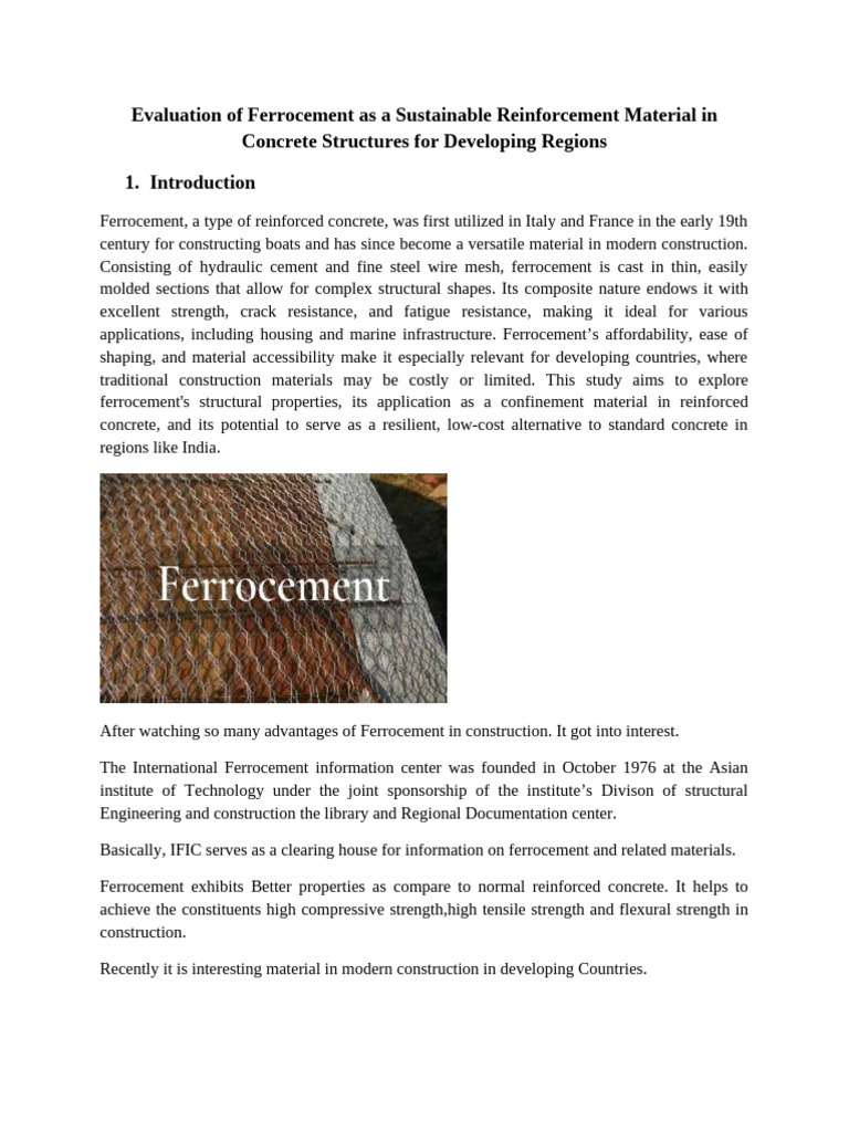 Evaluation of Ferrocement as a Sustainable Reinforcement Material in ...