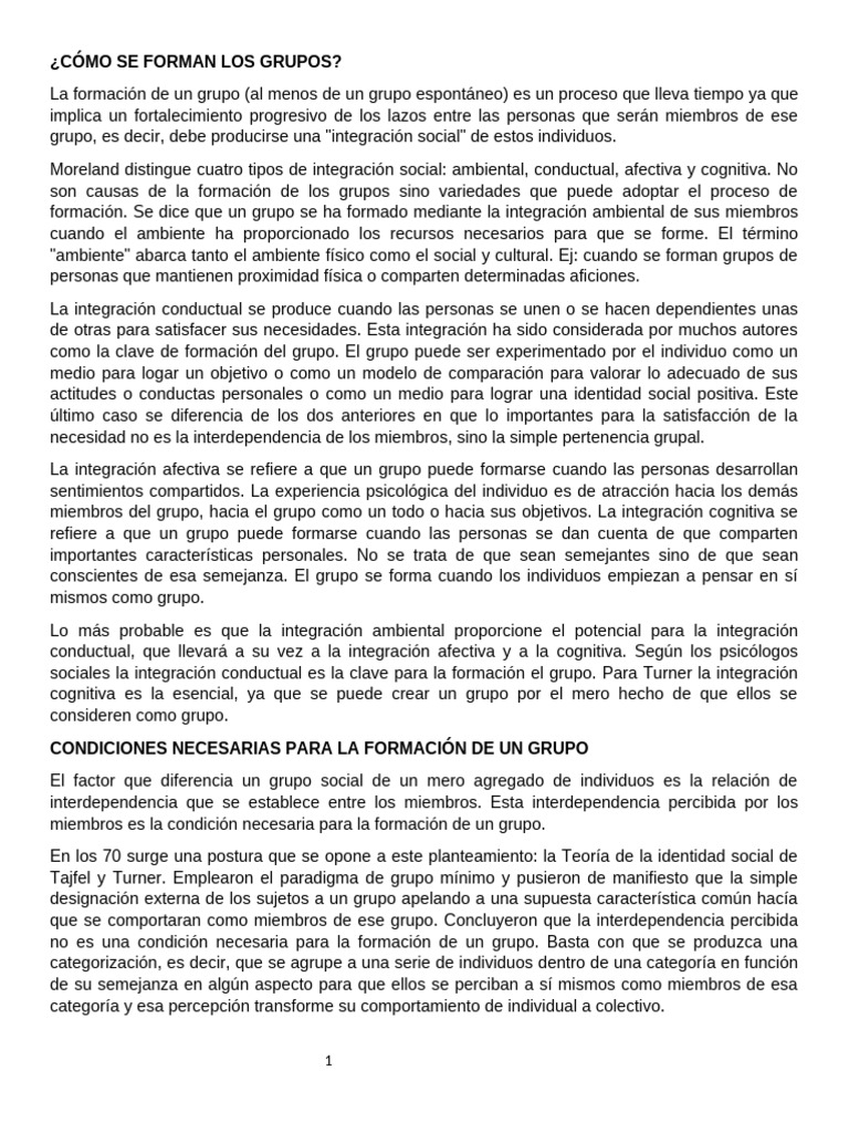 Documento Sobre Cohesion Grupal | PDF | Cohesión grupal | Comportamiento