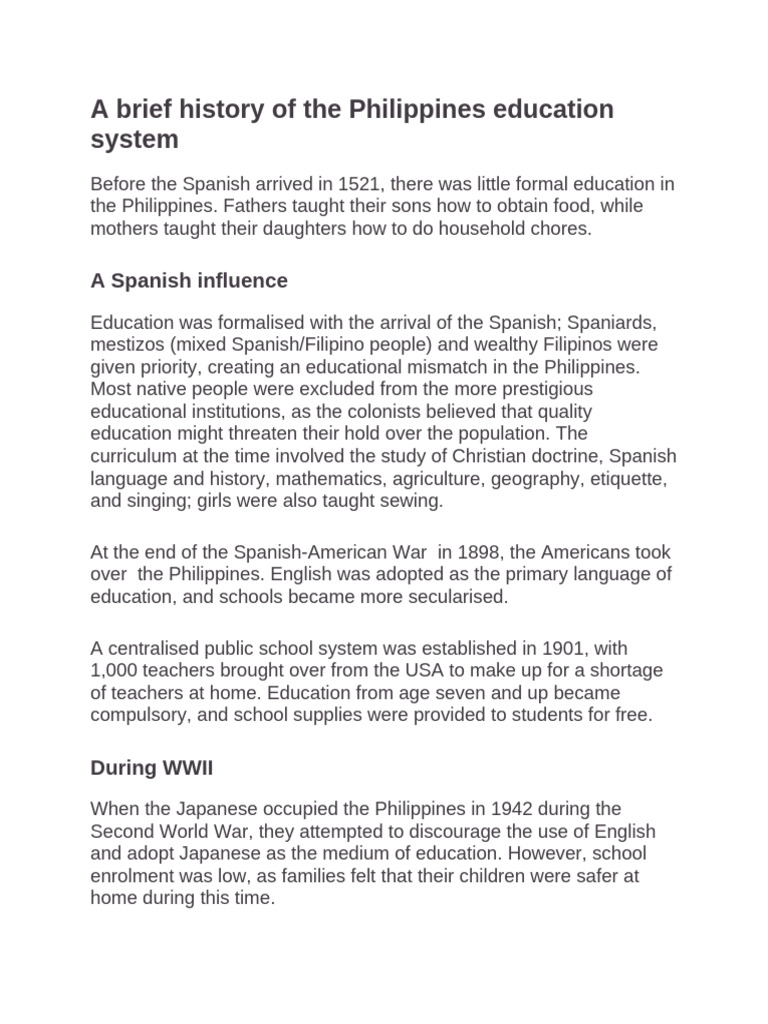 History of Education in the Philippines | PDF | Philippines | Schools
