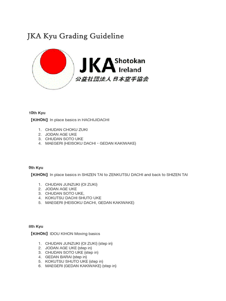 JKA Kyu Grading | PDF | Kata | Japanese Martial Arts
