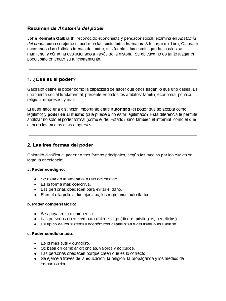 Anatomía del poder según Galbraith | PDF | Poder (social y político ...