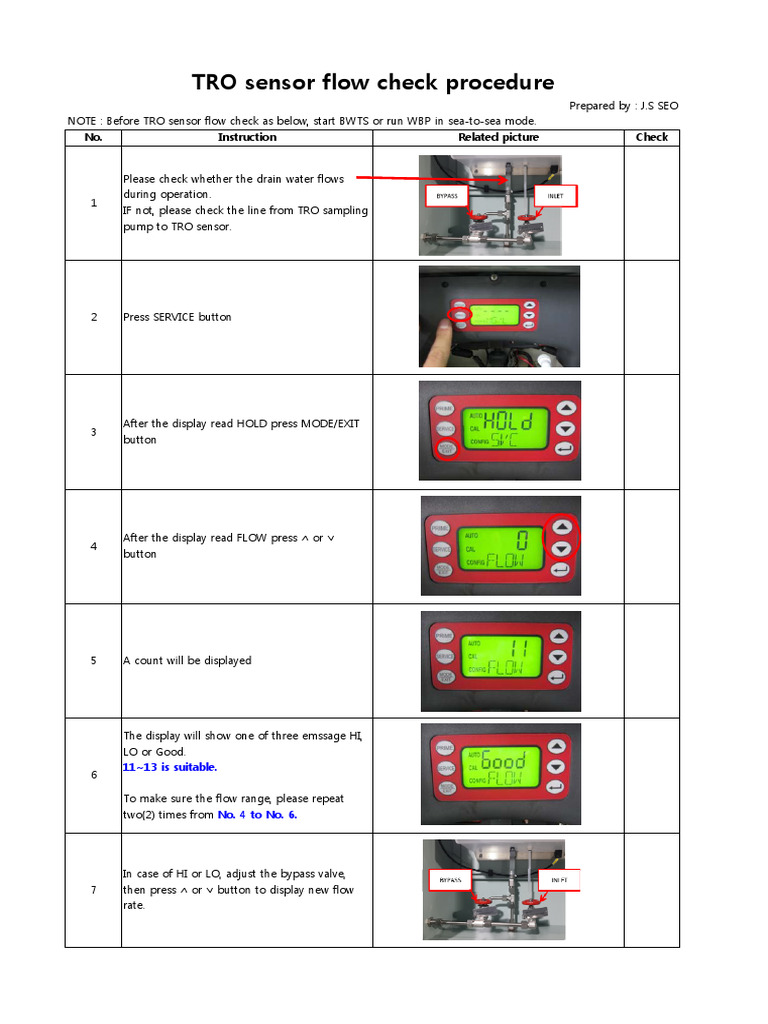 TRO Sensor Flow Check Procedure | PDF