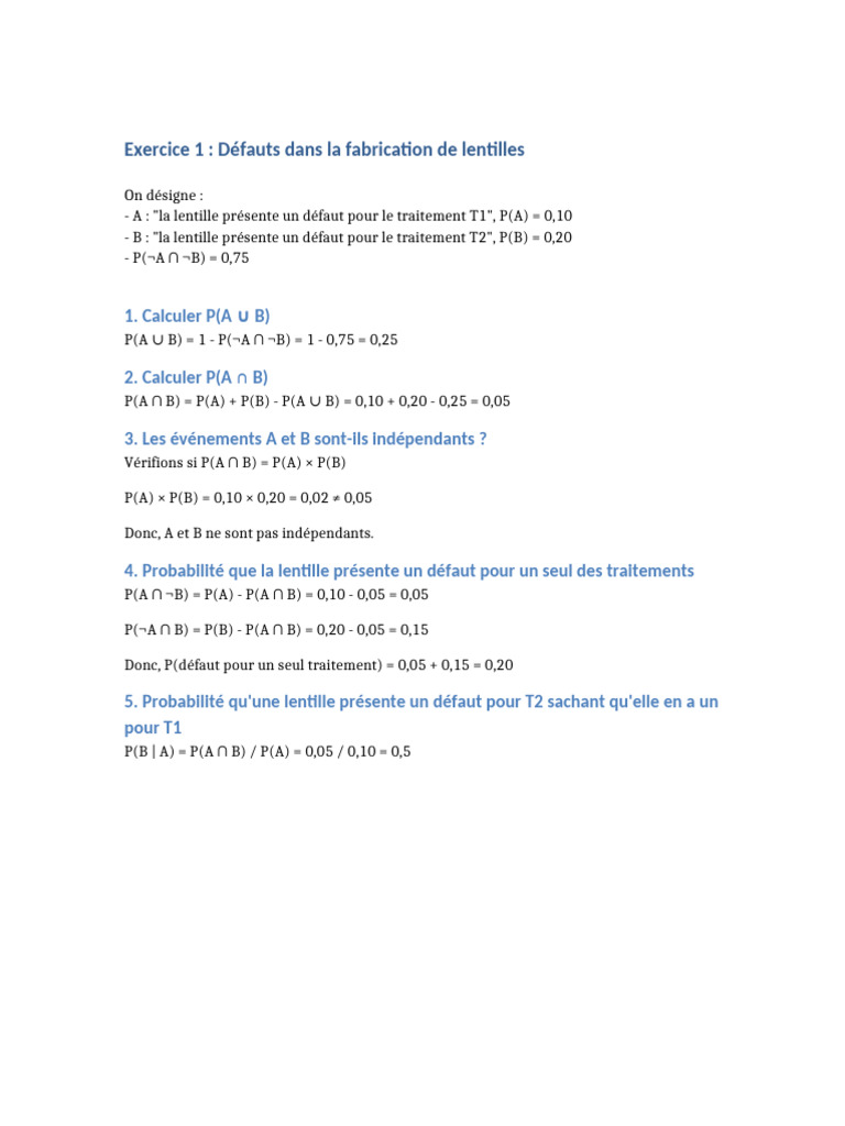 Probabilités de défauts de lentilles | PDF