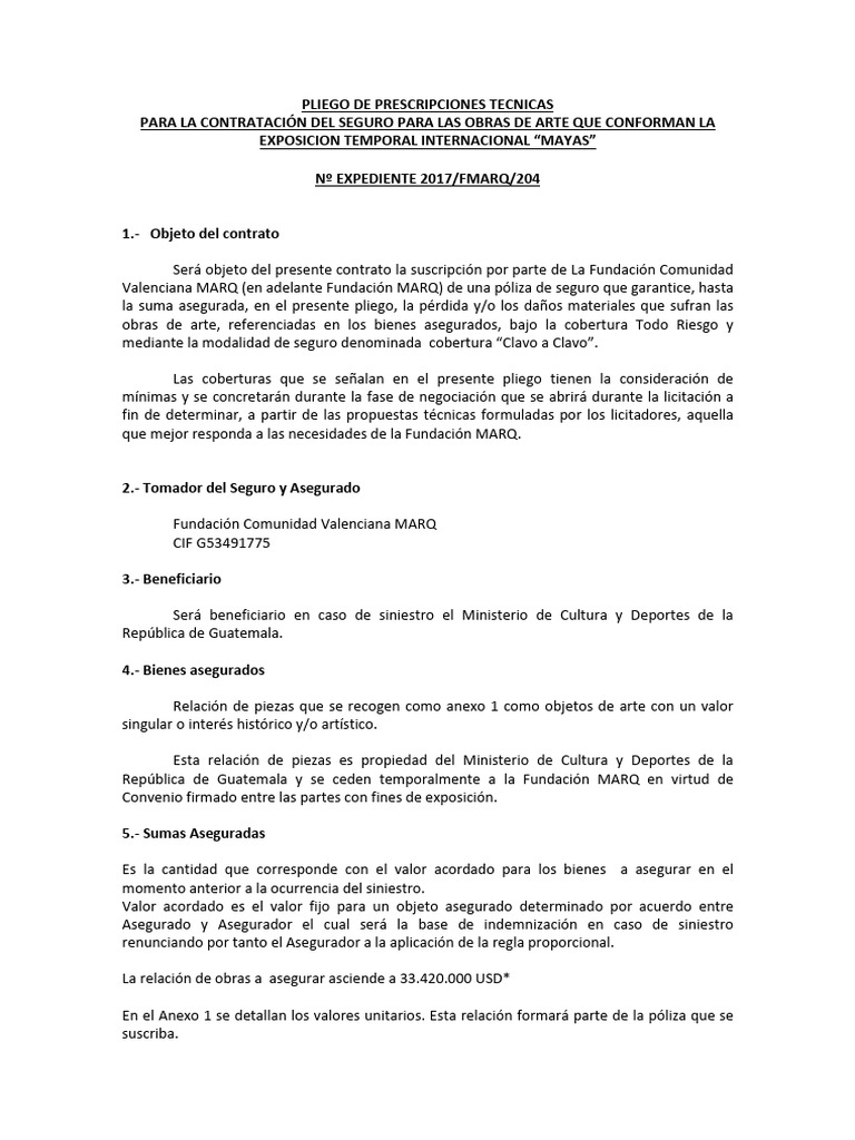 Póliza de Seguro para Obras de Arte | PDF | Póliza de seguros | Seguro