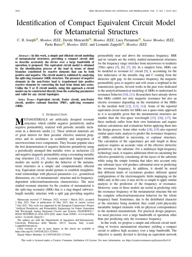 Identification of Compact Equivalent Circuit Model For Metamaterial ...