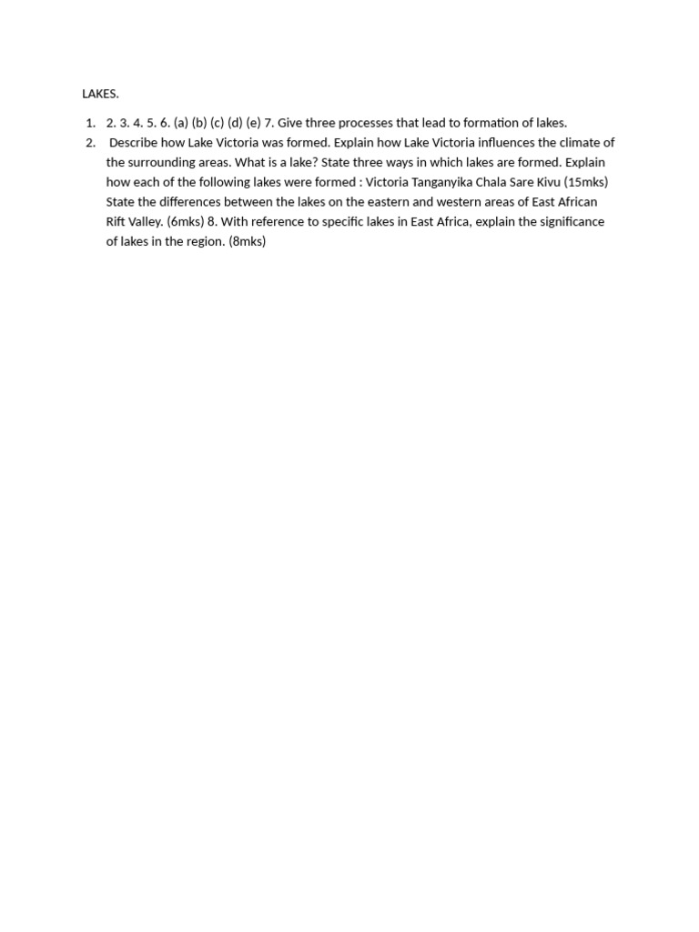 Formation and Significance of Lakes | PDF