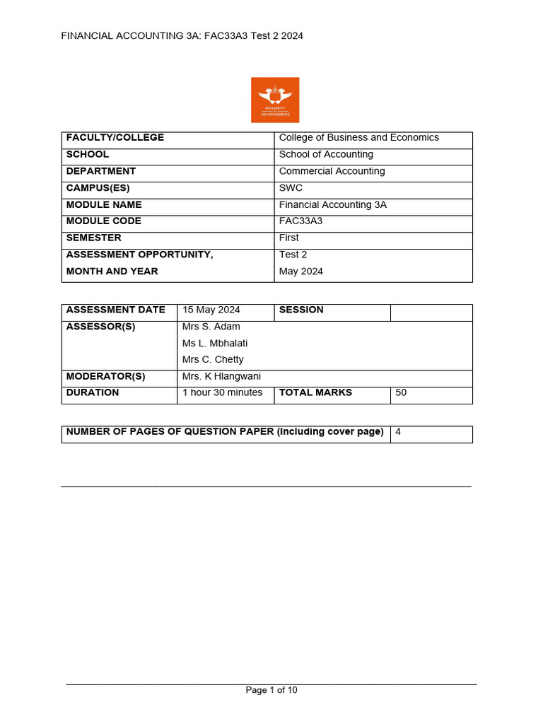 Financial Accounting 3A Test 2 2024 | PDF | Intangible Asset ...