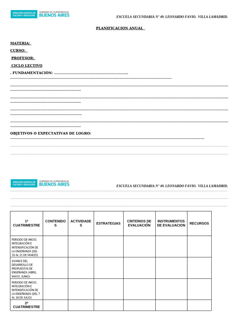 Modelo Planificacion Anual 2025 Ra | PDF
