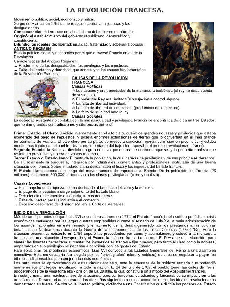 Causas y Etapas de la Revolución Francesa | PDF | revolución Francesa ...