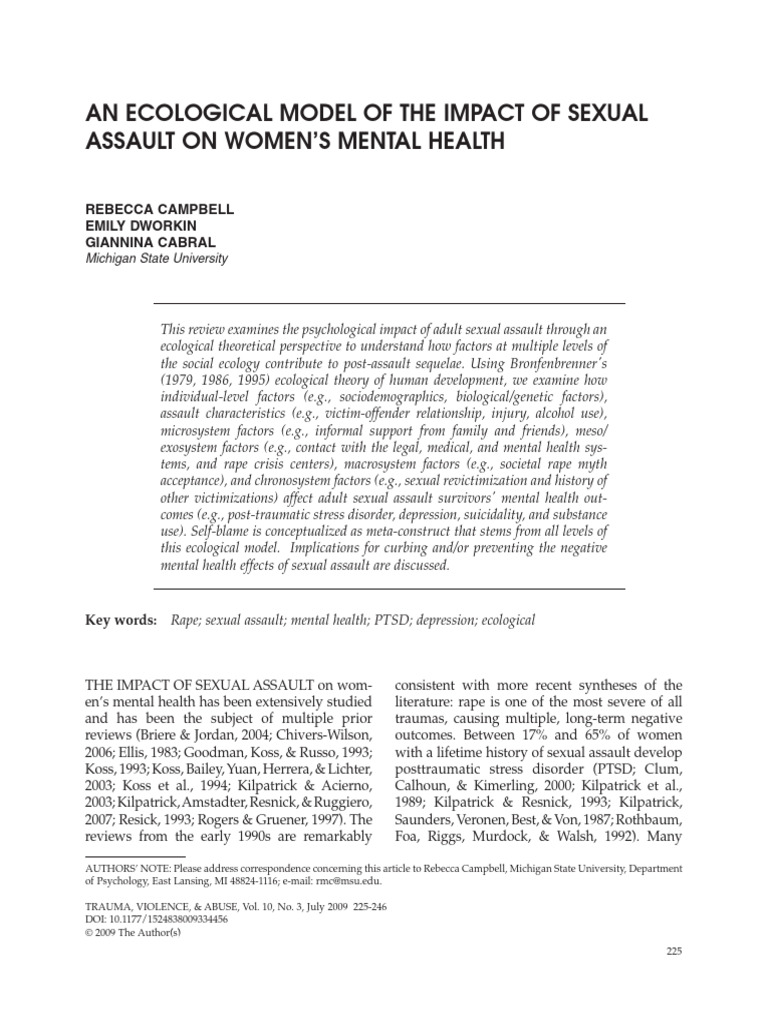 Ecological Impact of Sexual Assault on Women | PDF | Psychological ...