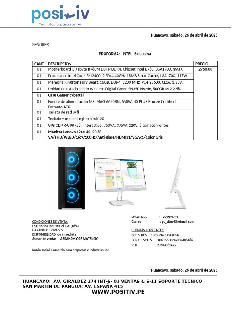 Proforma PC Intel i5 y Accesorios | PDF | Electrónica | Hardware de la ...