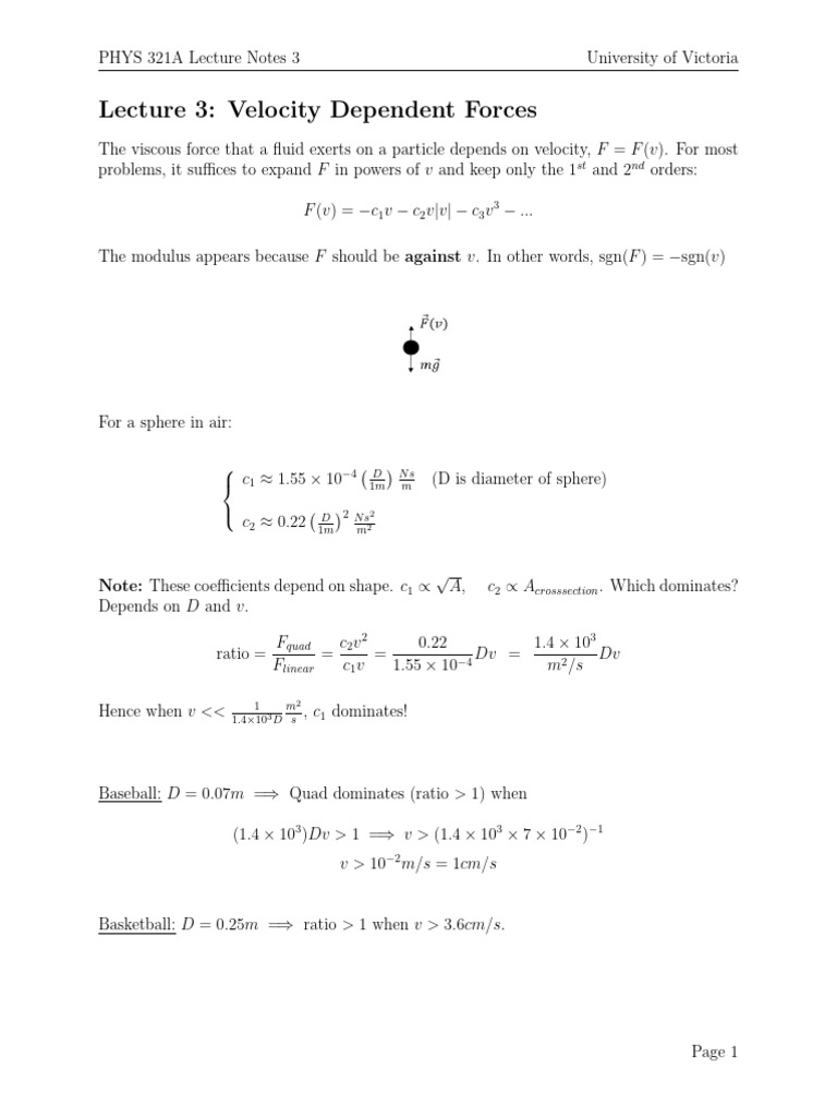 Velocity Dependent Forces in Physics | PDF | Physical Phenomena ...