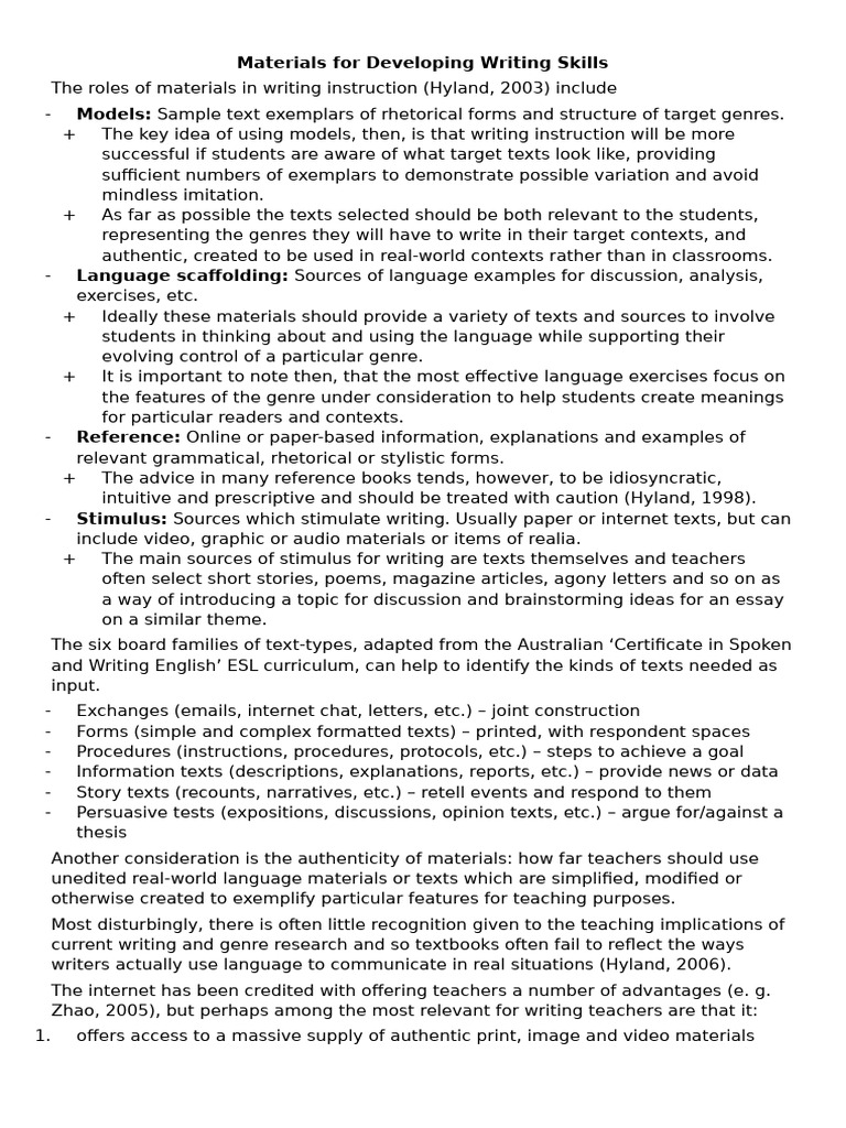 Essential Materials for Writing Instruction | PDF | Learning | Human ...