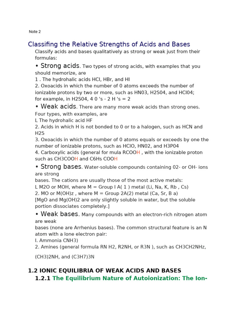 Acid-Base Strengths and Equilibria Guide | PDF | Ph | Acid