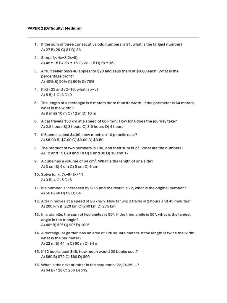 Mathematics Questions and Answers PDF | PDF | Area | Length