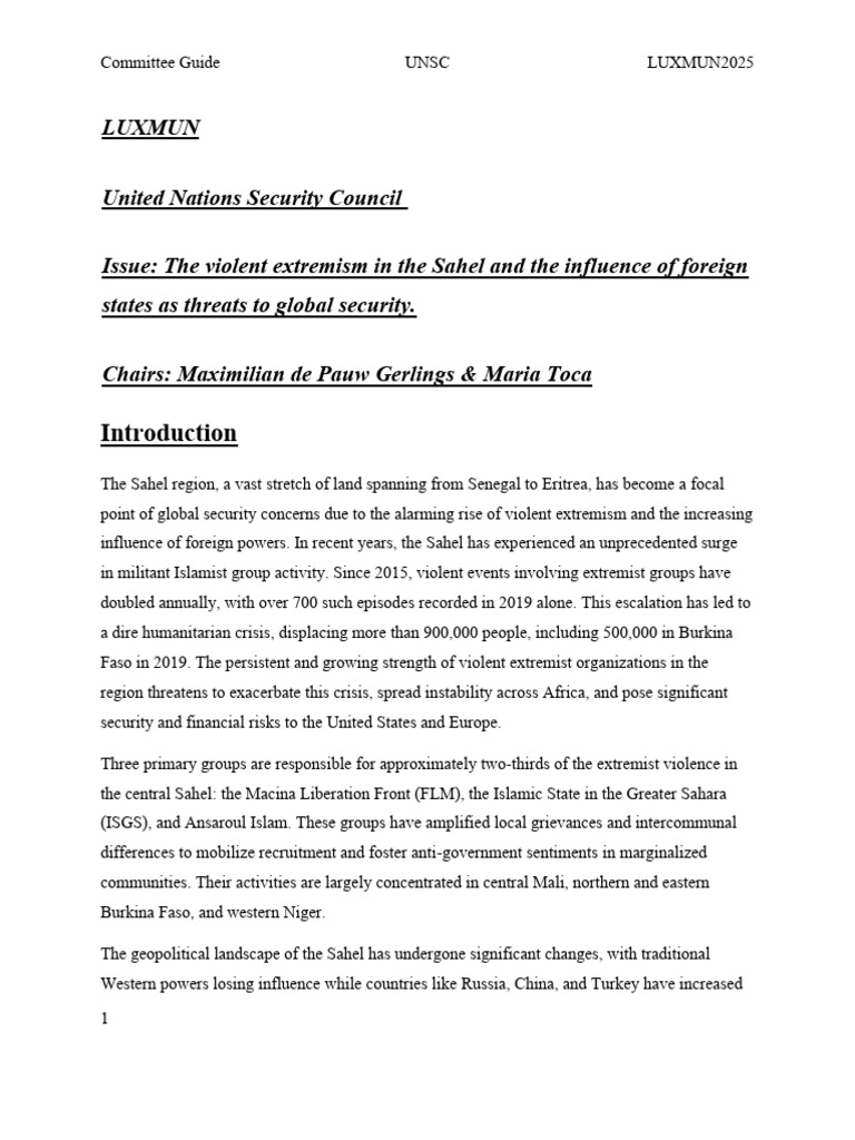 UNSC Guide: Violent Extremism in the Sahel | PDF | Climate Resilience ...