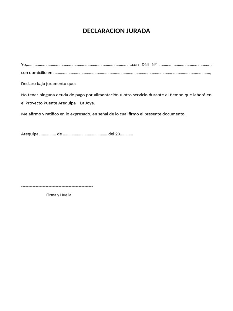 Declaracion Jurada - No Adeudo | PDF