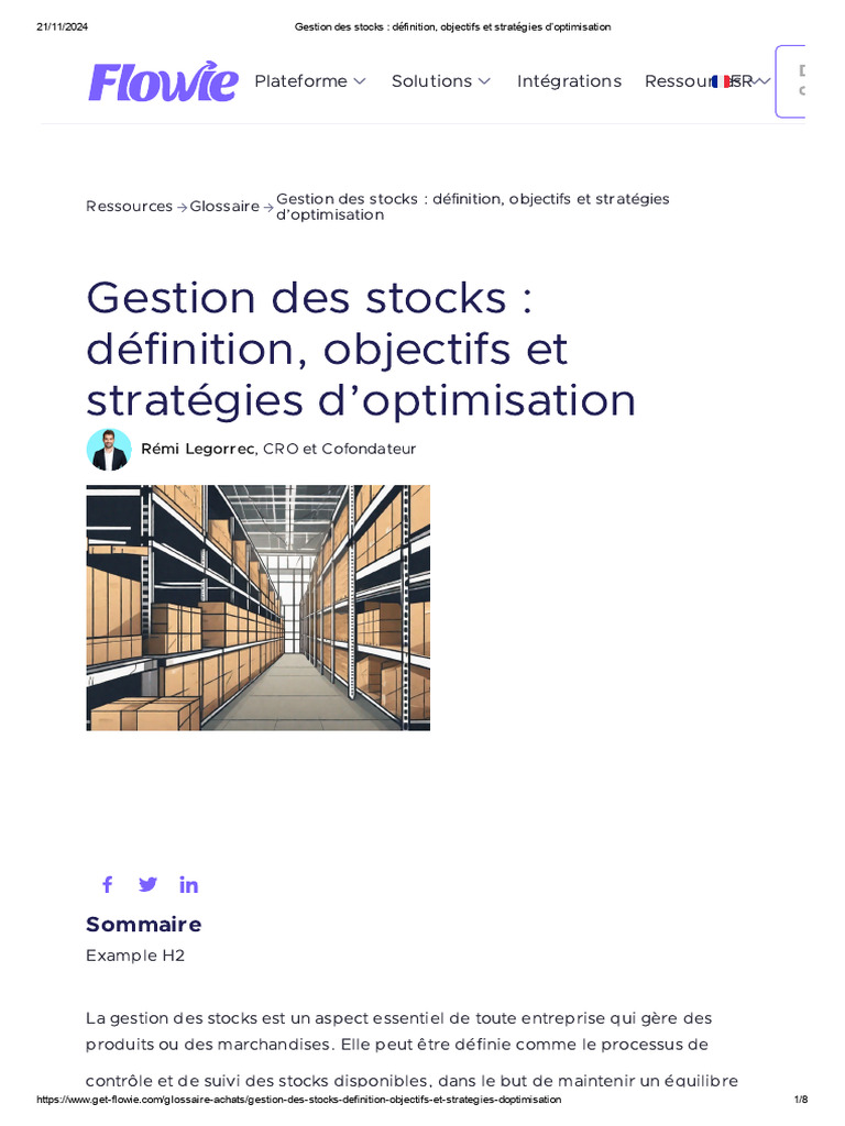 Optimisation de la gestion des stocks | PDF | Stock | Gestion de la ...