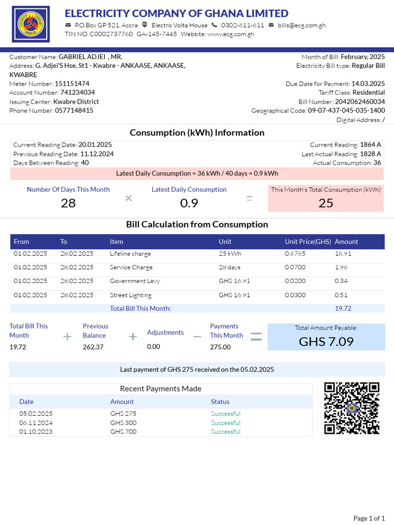ECG February 2025 Electricity Bill | PDF | Electric Power | Power (Physics)