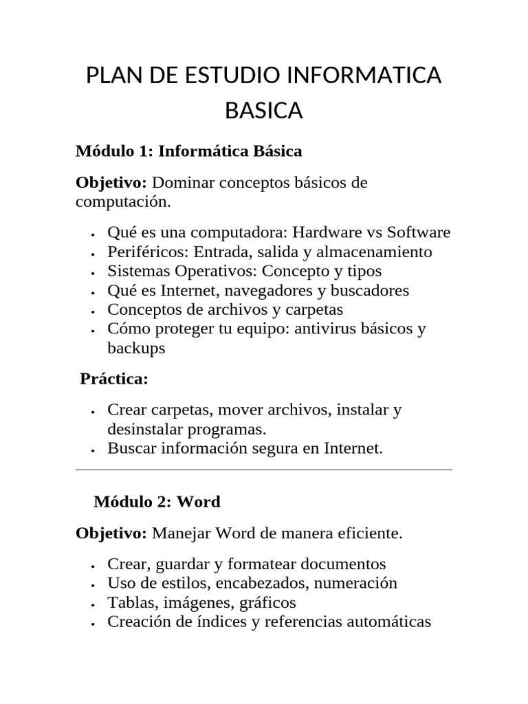 Plan de Estudio: Informática Básica y Más | PDF | Archivo de ...
